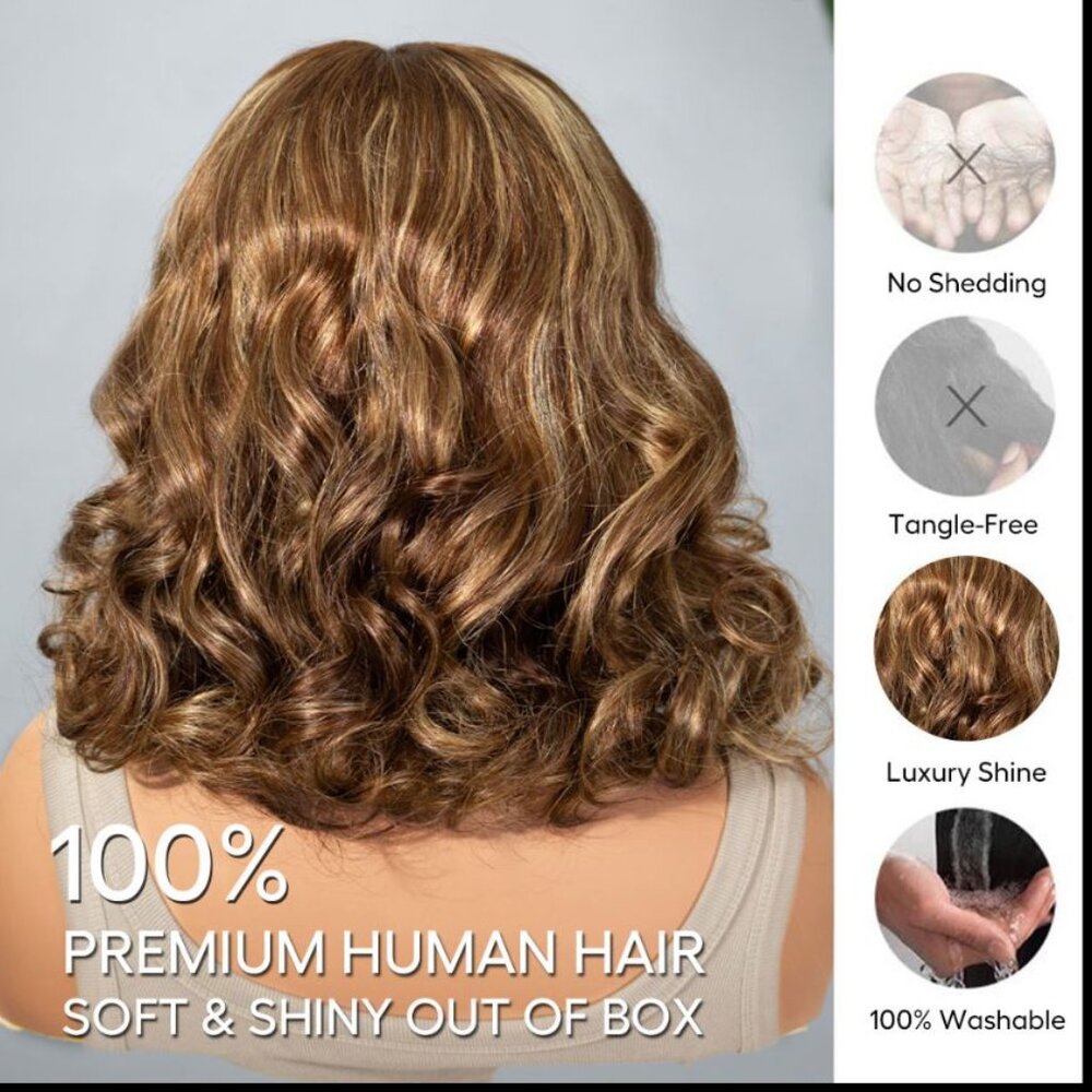 12 inch pre plucked, pre bleached honey blond 100% human hair wig - Picture 2 of 4